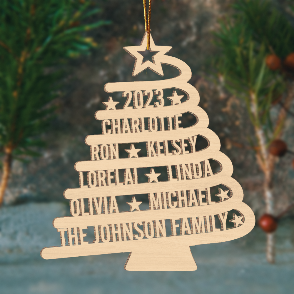 Family Name Wooden Ornament Tree Shape - Personalized Name Ornament
