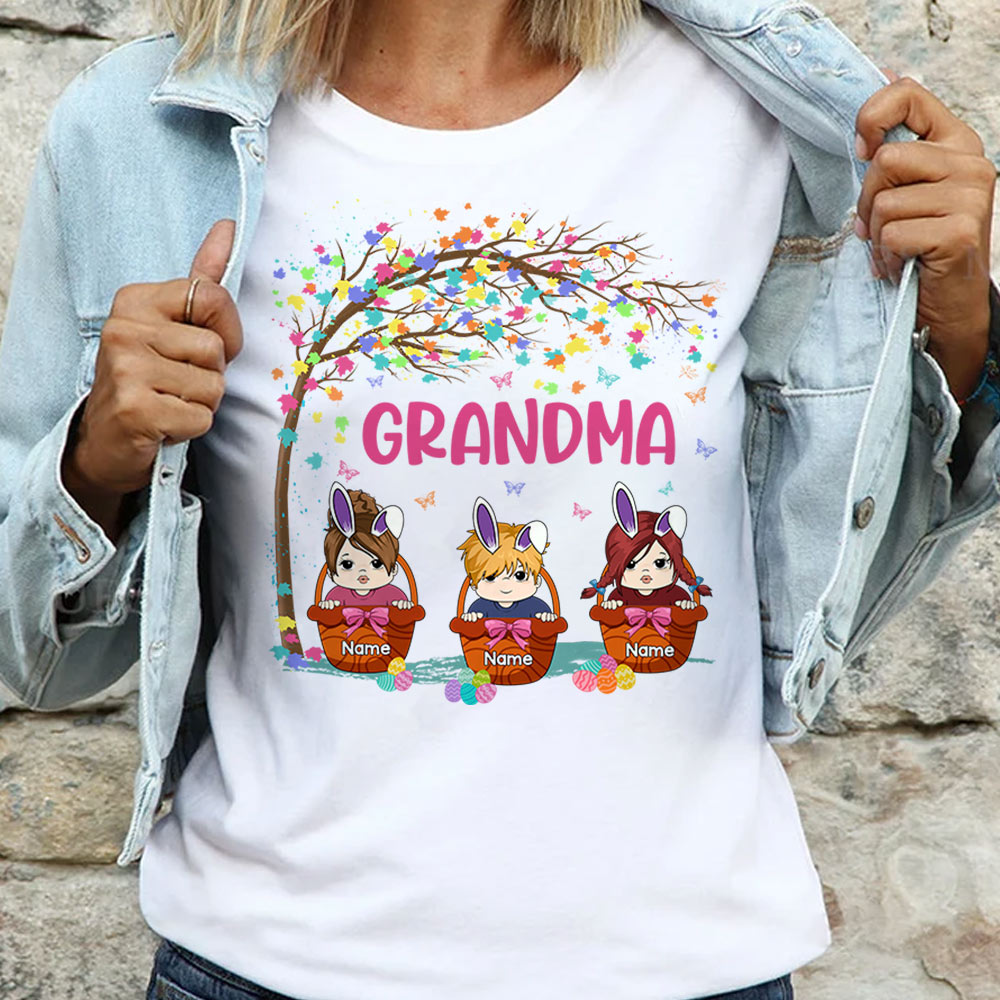 Personalized Easter Basket Bunnies Shirt For Grandma