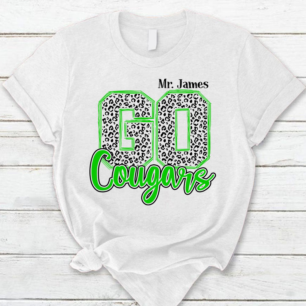 Personalized Go Cougars Leopard Custom Name T-Shirt For Teacher
