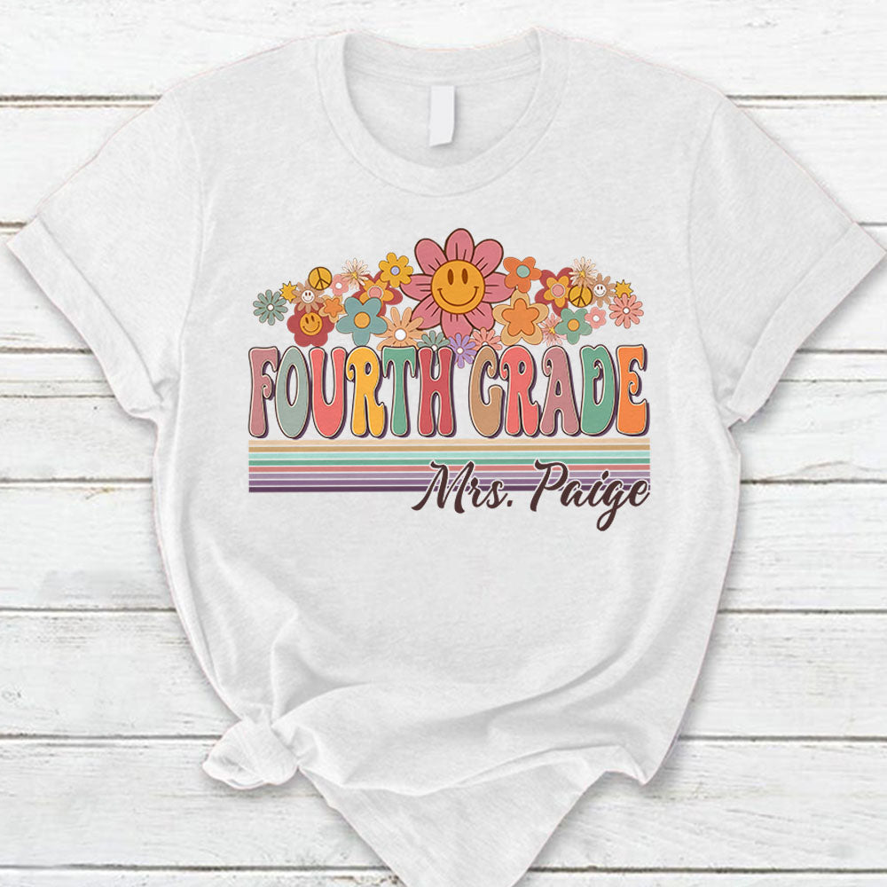 Personalized Shirt Groovy Back To School,Retro Fouth Grade Designs Shirt, Floral Hippie First Day Of School Shirt Hk10