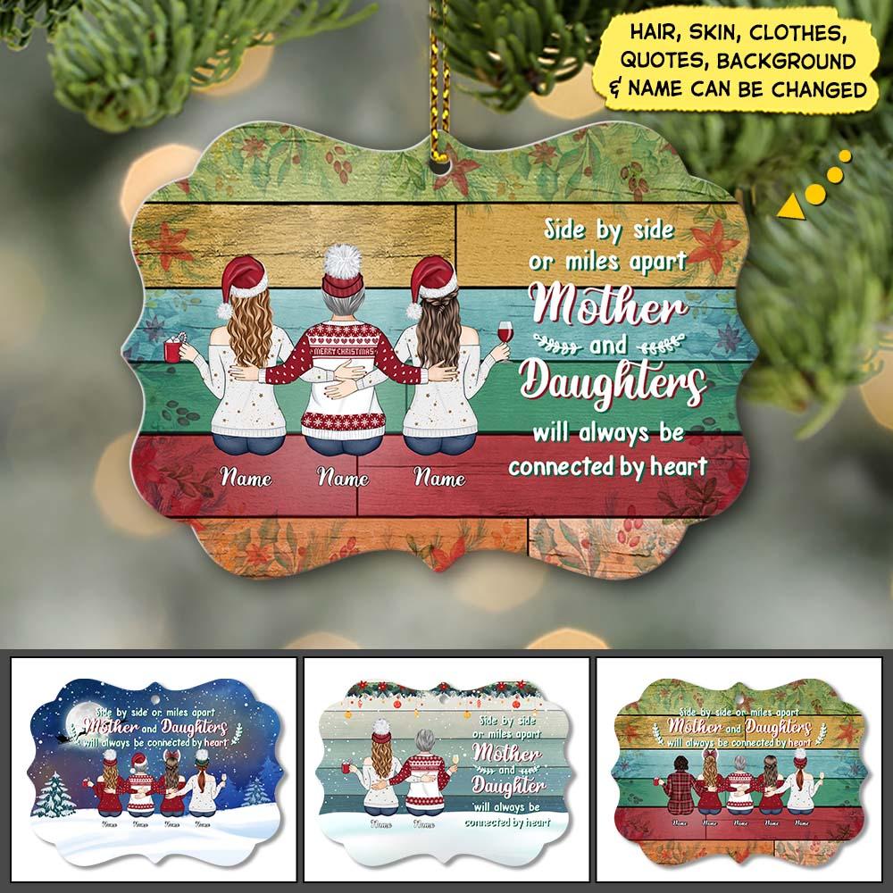 Side By Side  Or Miles Apart  Personalized Ornament Gift For Mother Daughter
