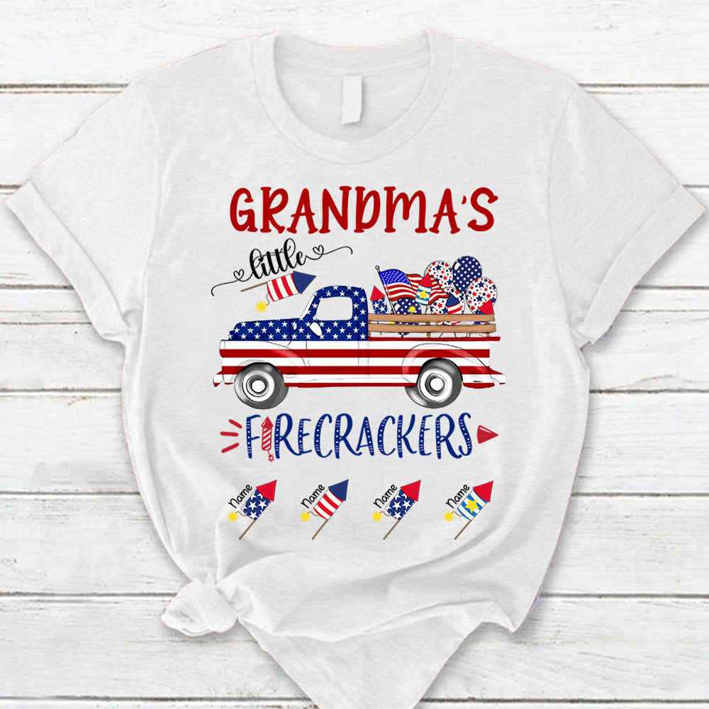 Personalized Grandma's Little Firecrackers With Grandkids Names Shirt For Grandma