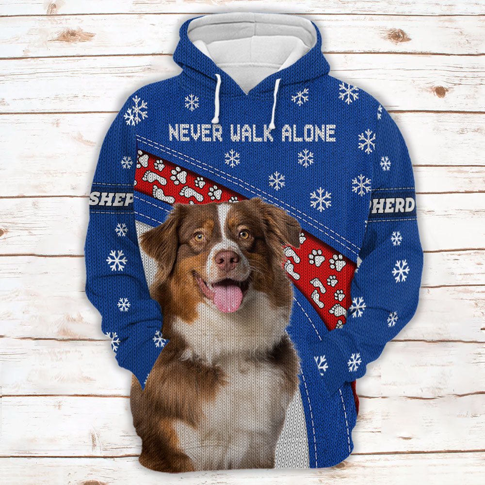 Australian Shepherd Never Walk Alone Ugly Sweater Christmas Gift For Dog Lovers