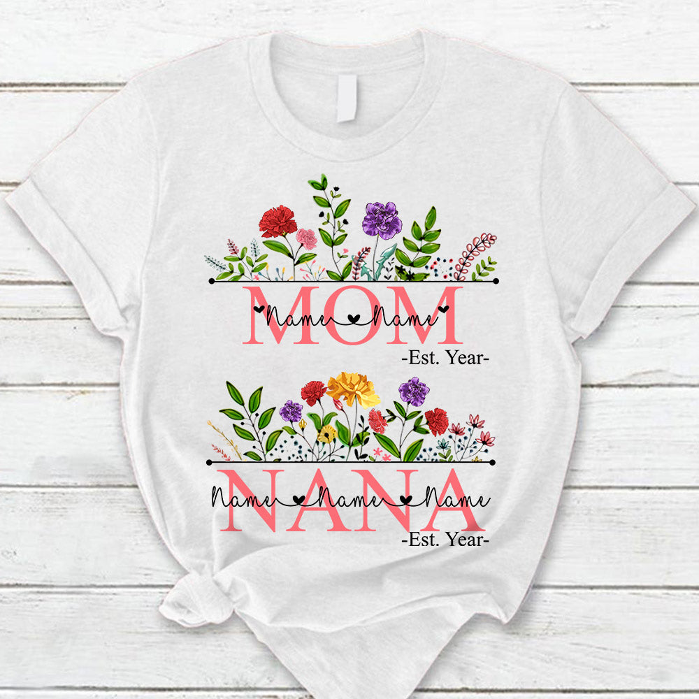 Personalized Mom And Nana Est Year Carnation Garden Shirt For Grandma