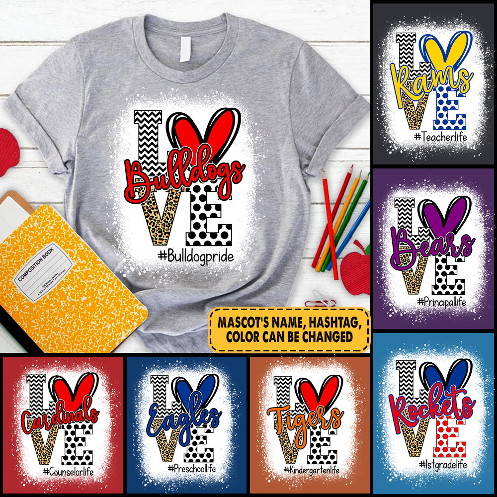 Presonalized Shirt Love Mascot School, School Spirit Custom Hashtags Shirt K1702