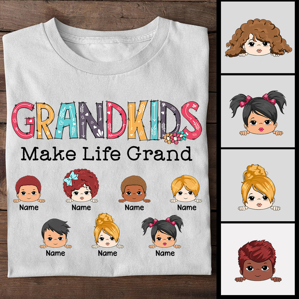 Personalized Grandkids Make Life Grand Grandma Life Shirts For Grandmas, Nickname And Grandkid's Name Can Be Changed