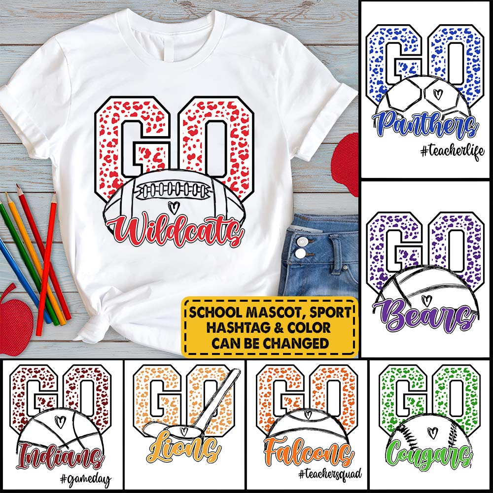Personalized Go School Mascot Custom Sport School Spirit T-Shirt
