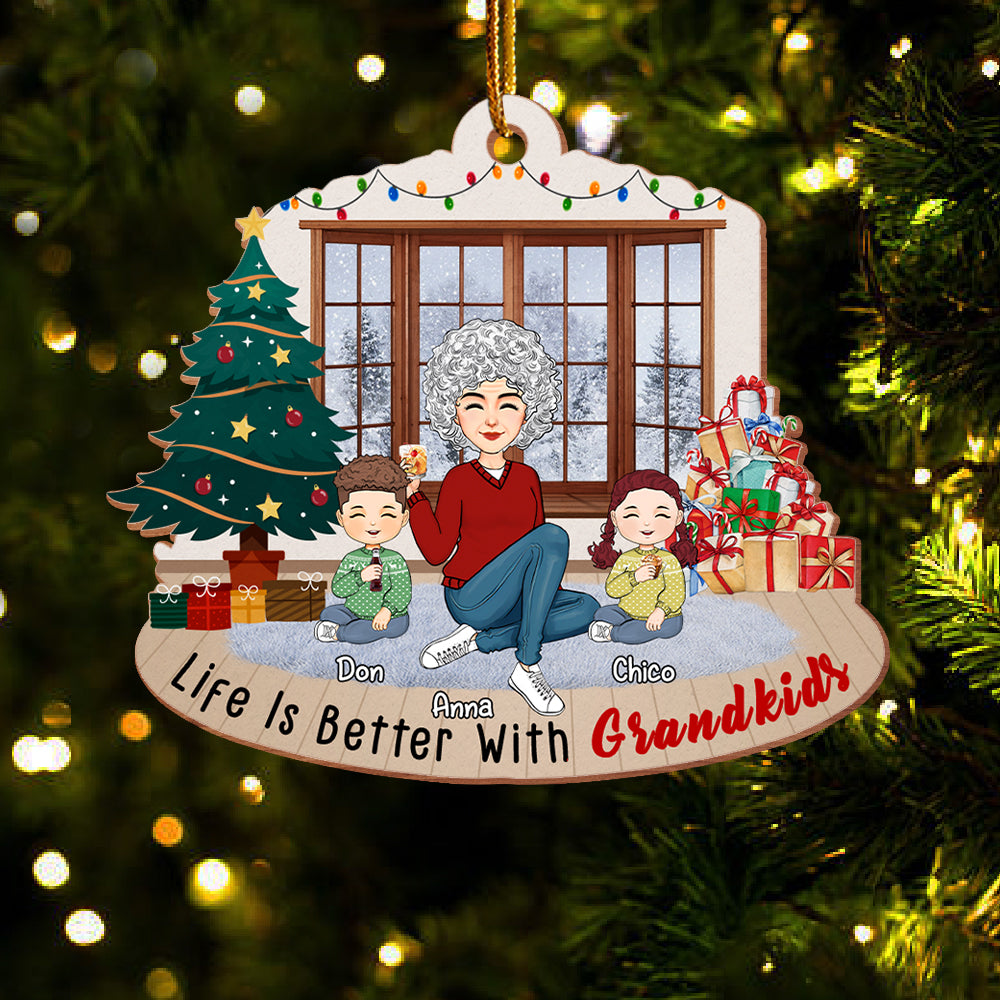 Life Is Better With Grandkids - Personalized Grandma Christmas Wooden Ornament