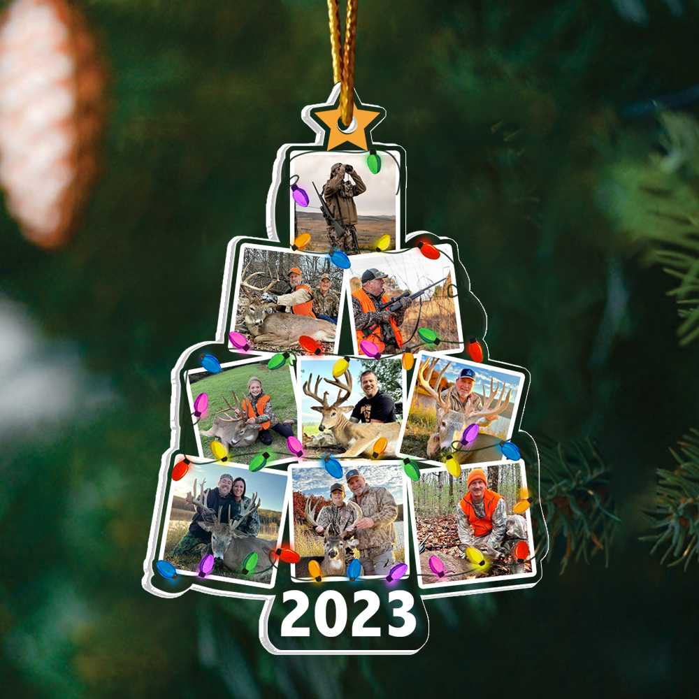 Photo Hunting Christmas Tree - Personalized Acrylic Photo Ornament NA02