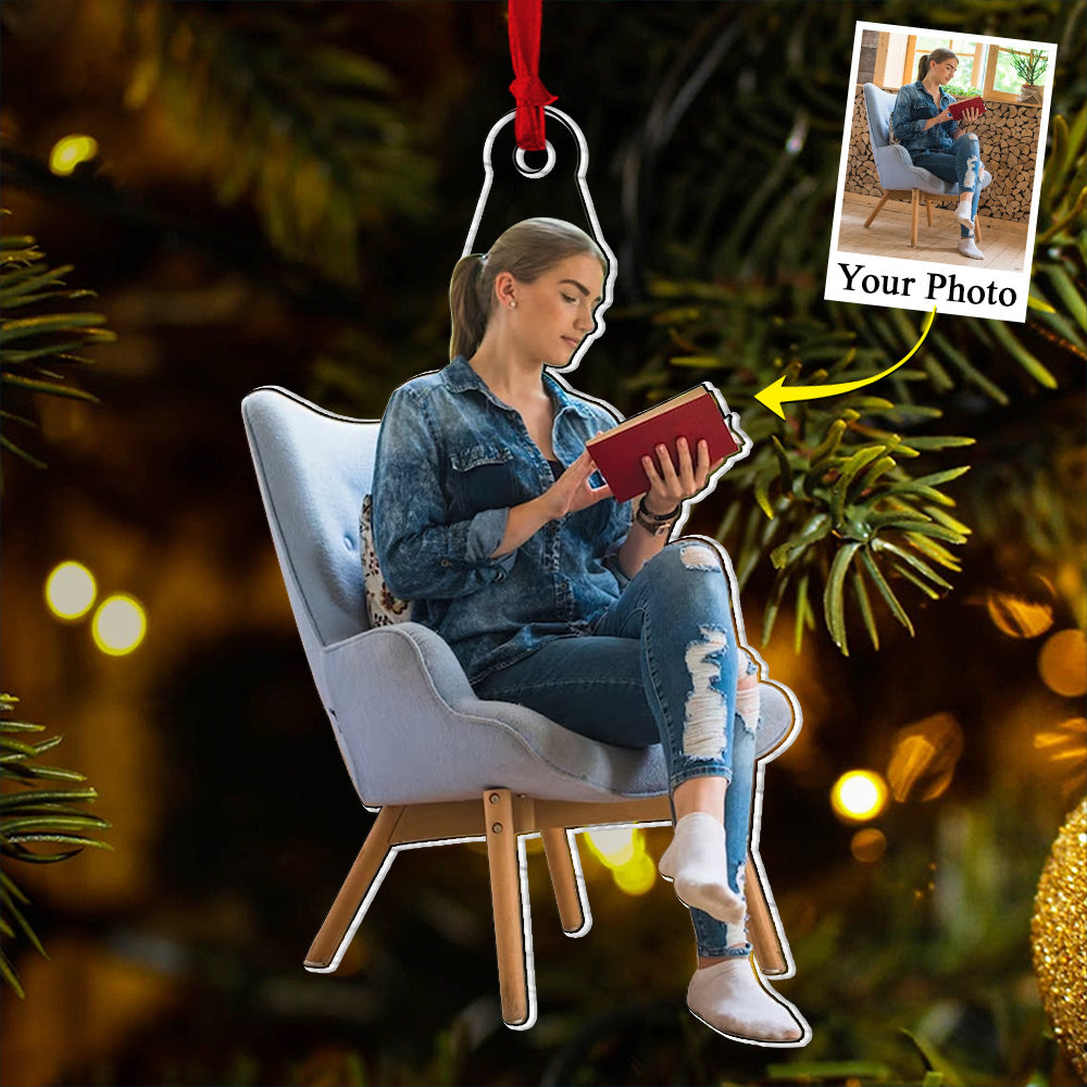 Custom Photo Reading Lovers Acrylic Ornament - Personalized Upload Photo Acrylic Ornament For Book Lovers