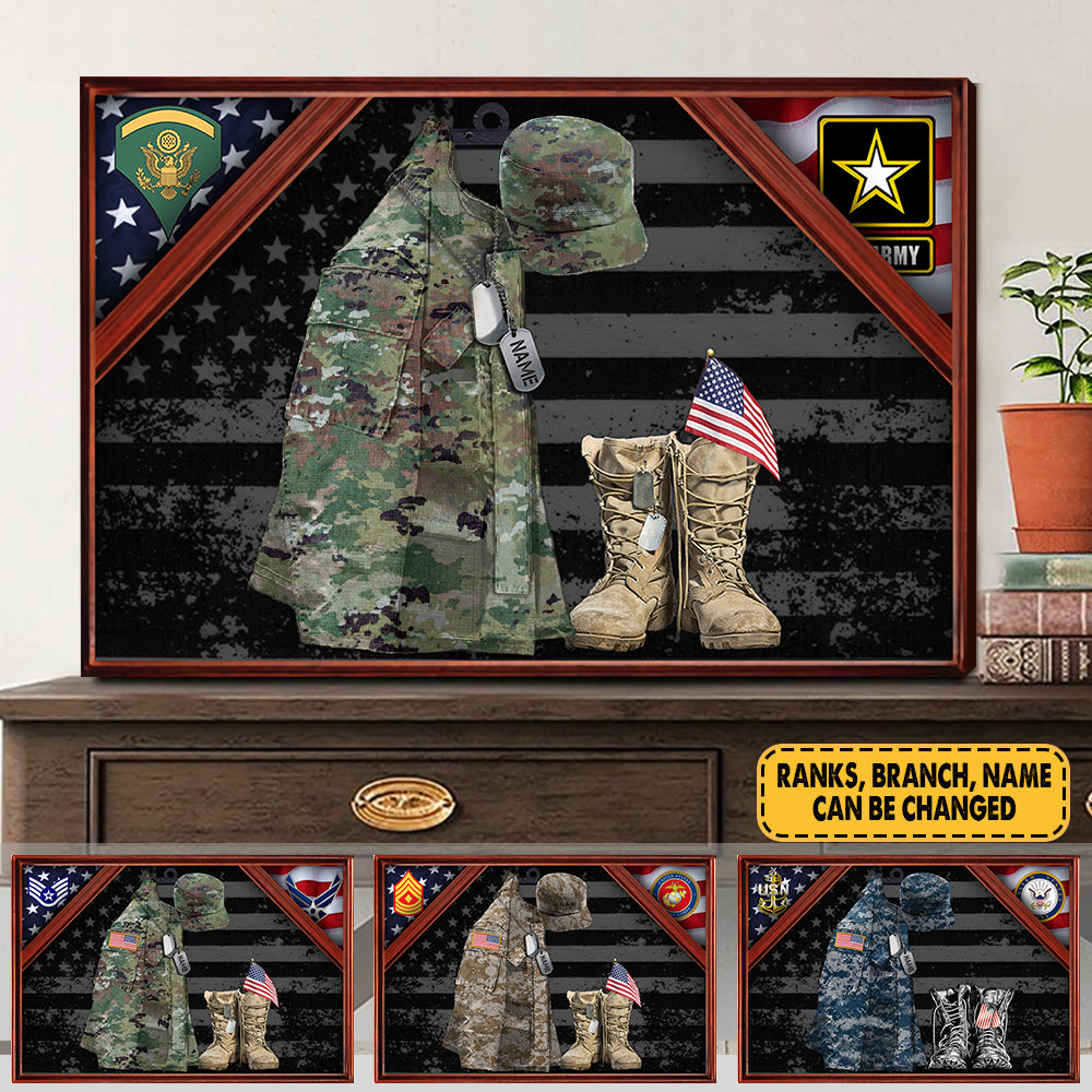 Personalized Canvas Veteran Combat Boots Uniform Custom Rank, Branch Gift For Veteran K1702