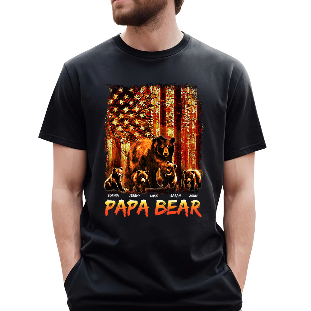 Papa Bear Forest Us Flag - Personalized Shirt