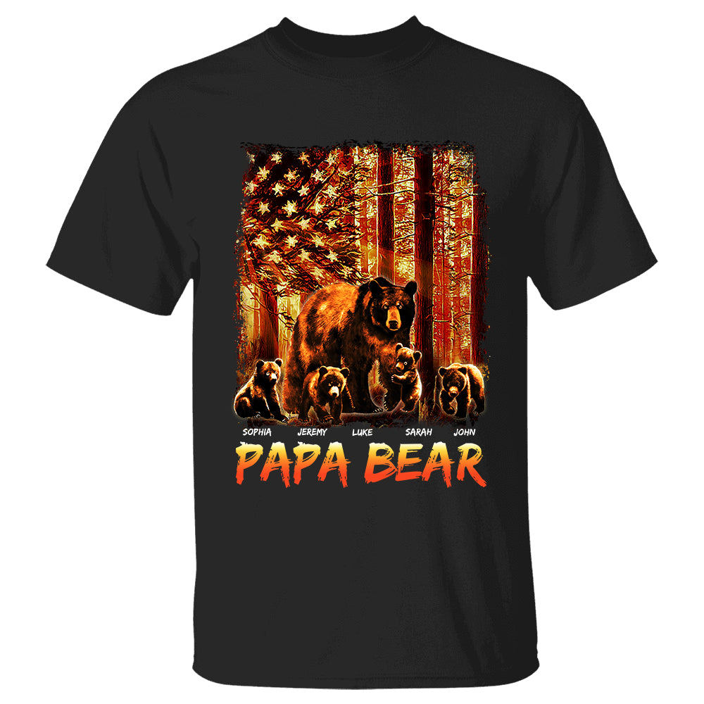 Papa Bear Forest Us Flag - Personalized Shirt