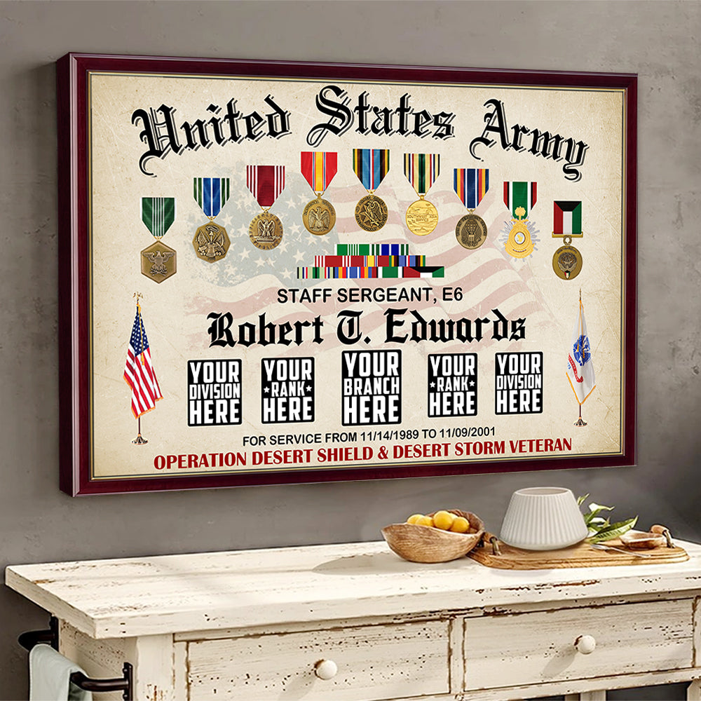 United States Army Military Shadow Box Personalized Canvas Gift For Veteran Dad Grandpa H2511