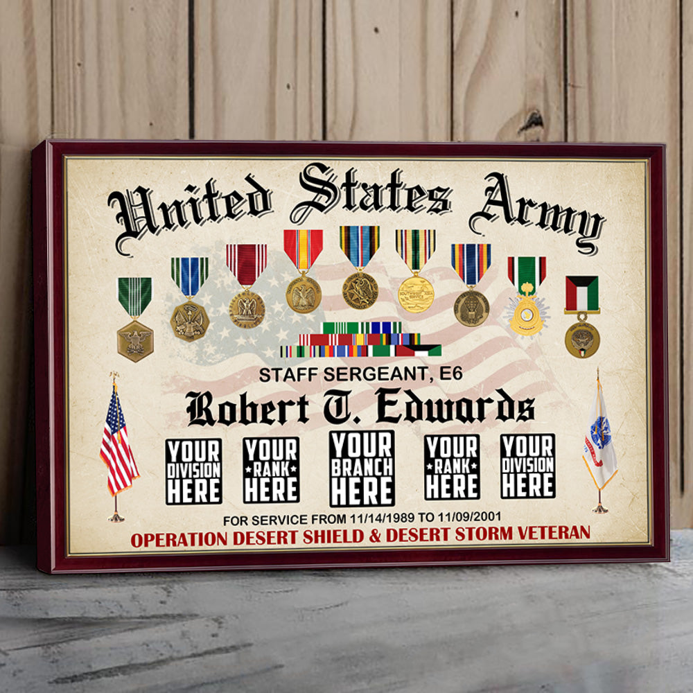 United States Army Military Shadow Box Personalized Canvas Gift For Veteran Dad Grandpa H2511
