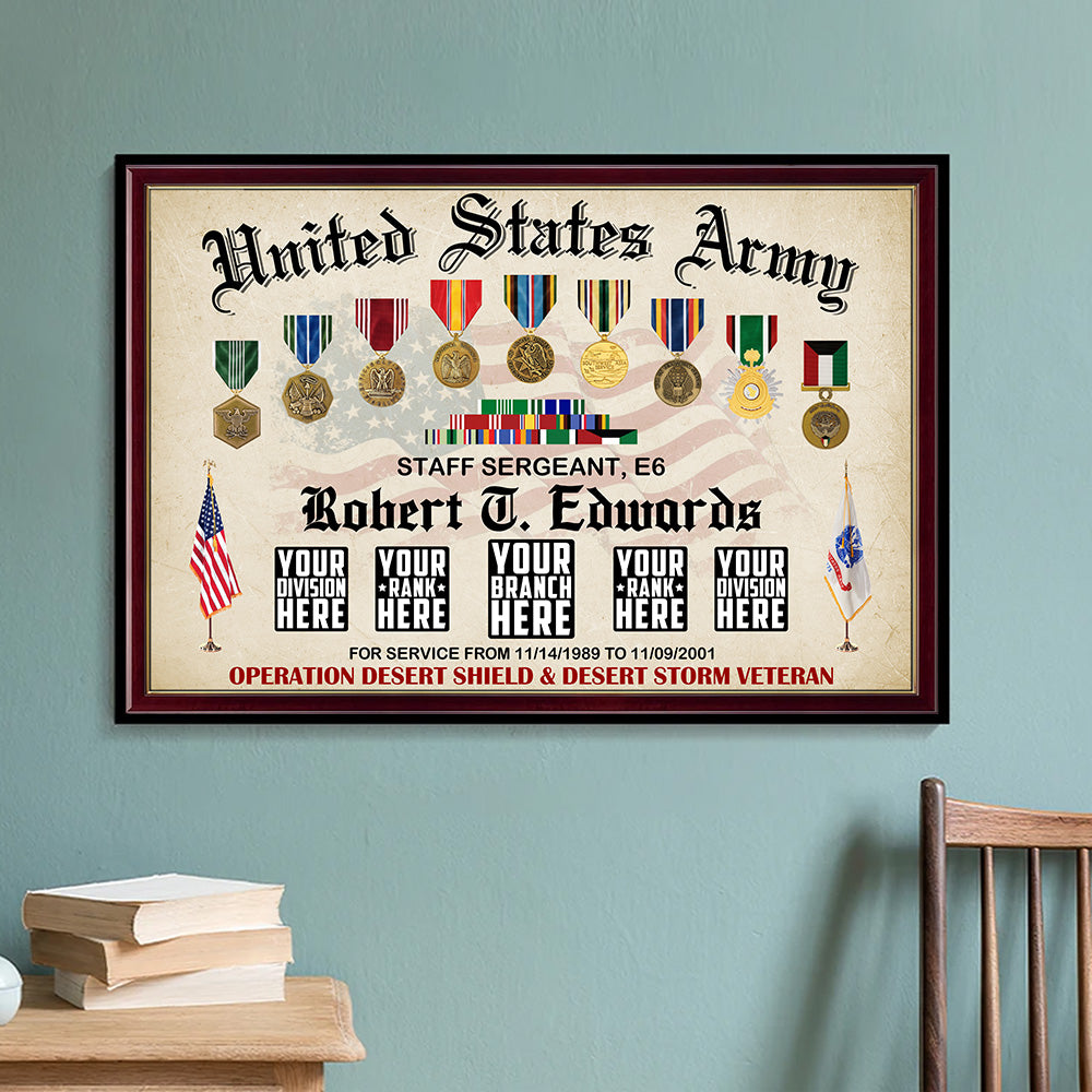 United States Army Military Shadow Box Personalized Canvas Gift For Veteran Dad Grandpa H2511