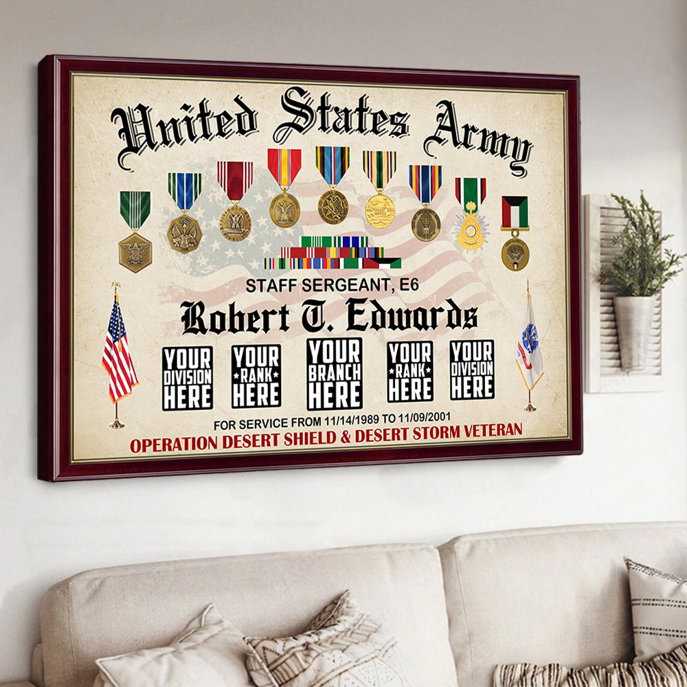 United States Army Military Shadow Box Personalized Canvas Gift For Veteran Dad Grandpa H2511