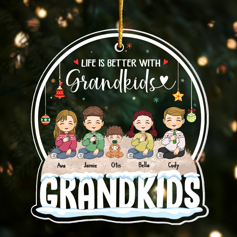 Life Is Better With Grandkids Personalized Globe Shaped Acrylic Ornament