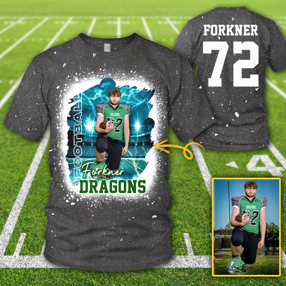 Personalized Bleached Shirt Custom Photo Player Name & Number Player Football Bleached All Over Print Shirt K1702