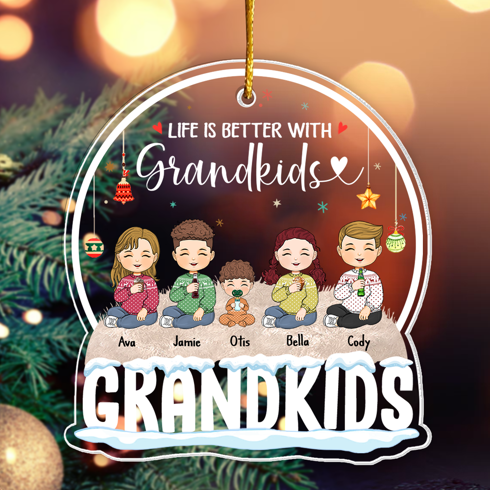 Life Is Better With Grandkids Personalized Globe Shaped Acrylic Ornament