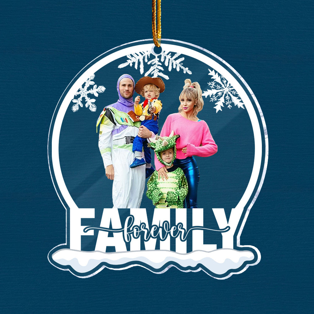 Custom Photo Family Forever - Personalized Snow Globe Shaped Acrylic Ornament
