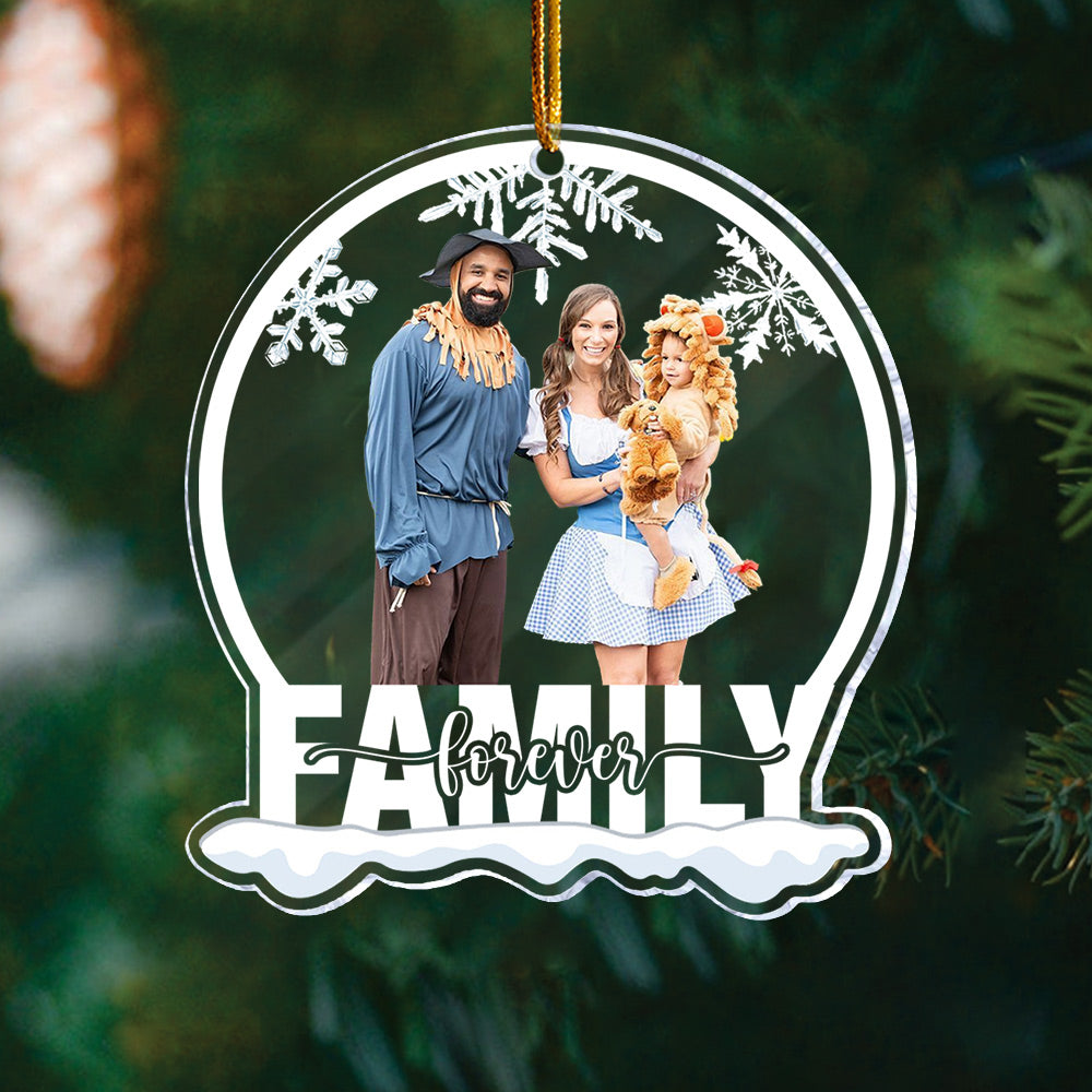 Custom Photo Family Forever - Personalized Snow Globe Shaped Acrylic Ornament