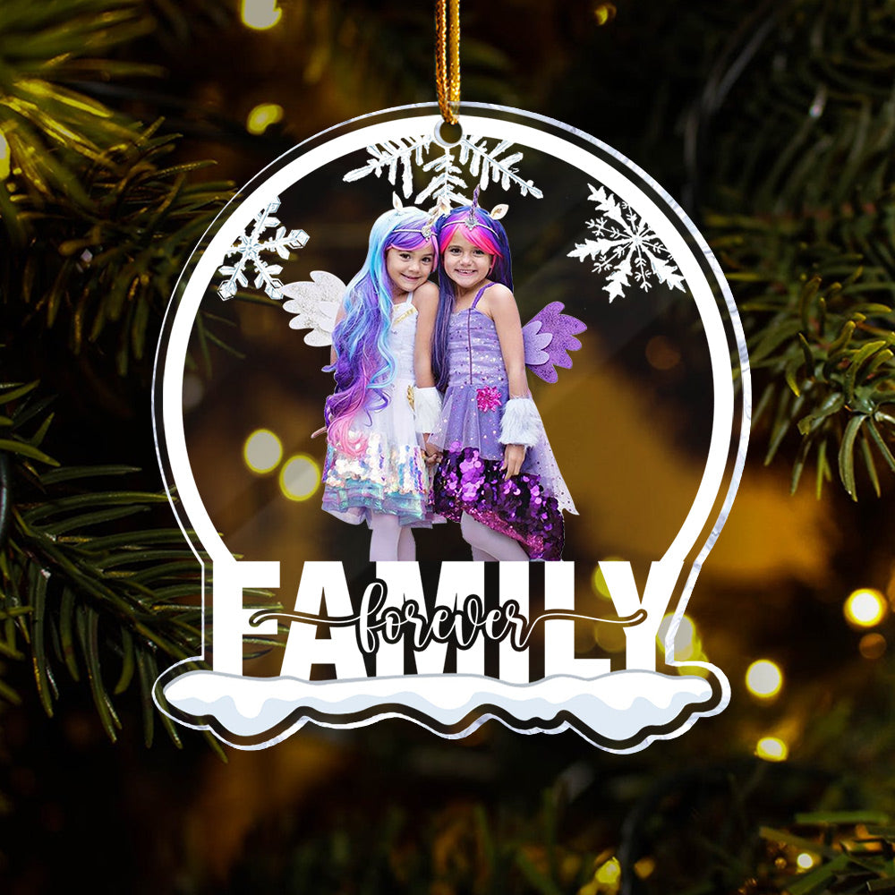 Custom Photo Family Forever - Personalized Snow Globe Shaped Acrylic Ornament