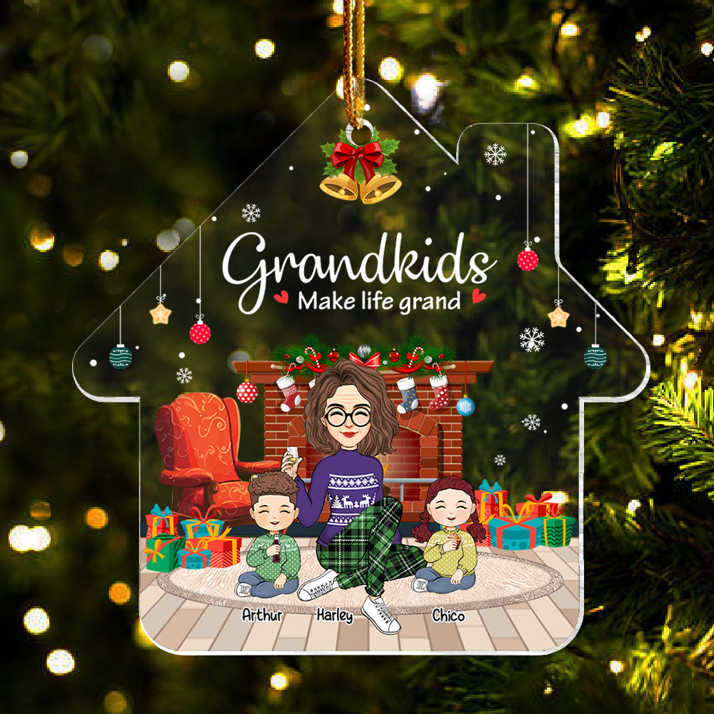 Grandkids Make Life Grand - Personalized House Shaped Acrylic Ornament