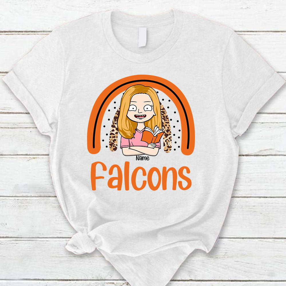 Personalized Falcons Mascot Rainbow T - Shirt Back To School