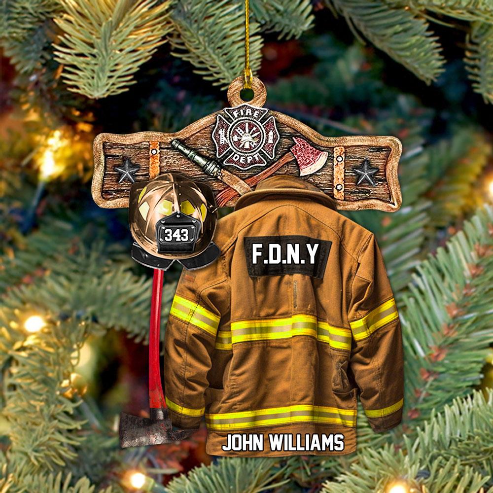 Rustic Fireman Fire Department Emblem Axe Personalized Christmas Ornament Gift For Firefighter Fire Department Gifts H2511