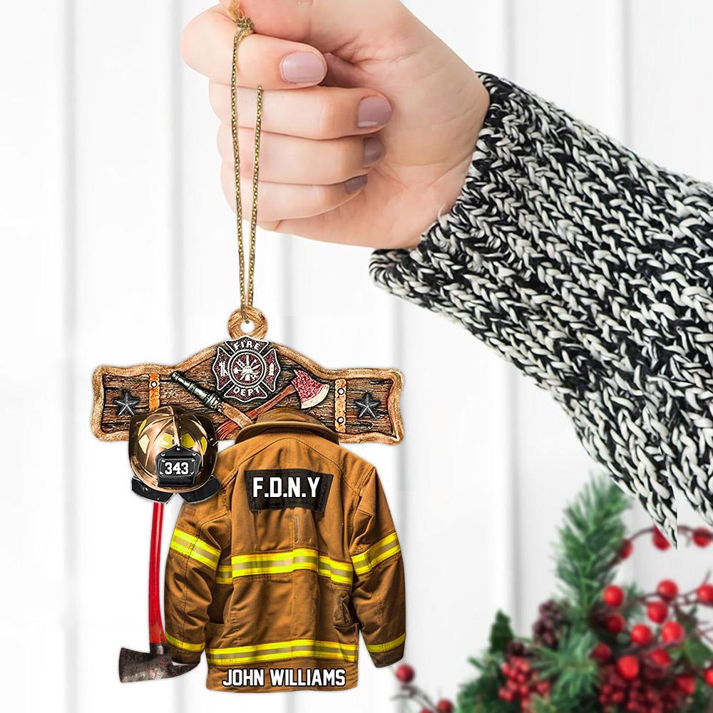 Rustic Fireman Fire Department Emblem Axe Personalized Christmas Ornament Gift For Firefighter Fire Department Gifts H2511
