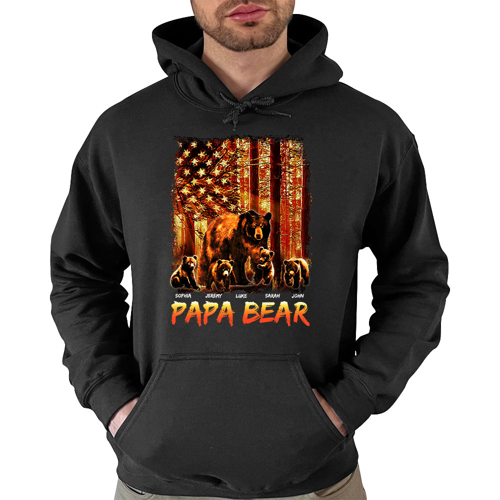 Papa Bear Forest Us Flag - Personalized Shirt