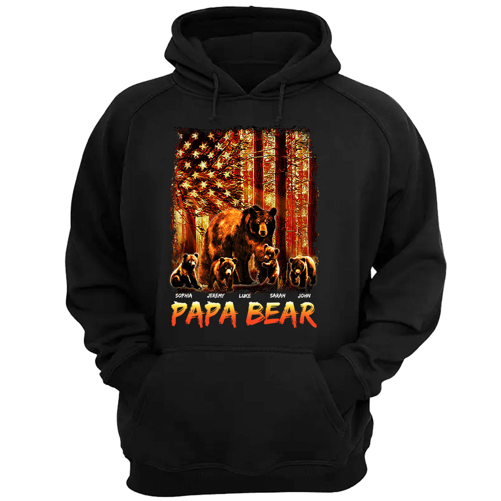 Papa Bear Forest Us Flag - Personalized Shirt
