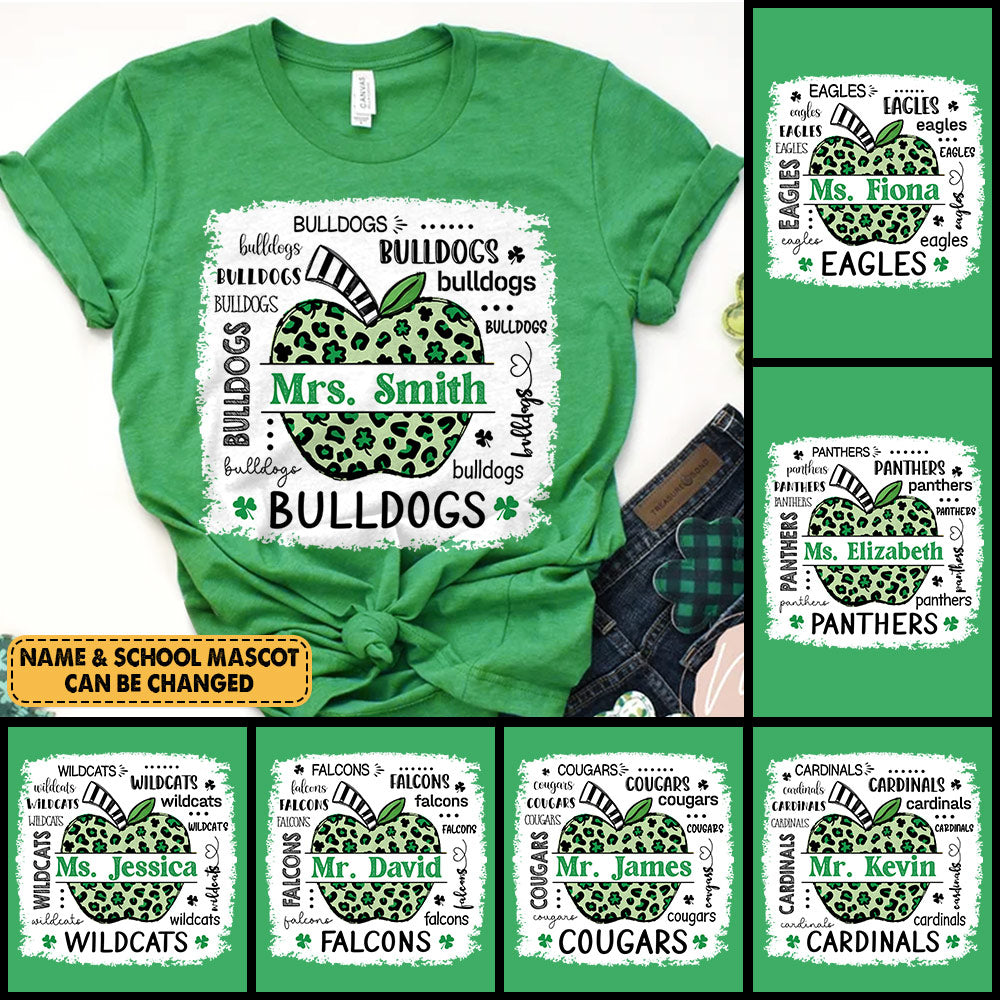 Personalized School Mascot St. Patrick's Day Shirt - Custom Name - Irish Green St Patrick's Day Teacher Shirt