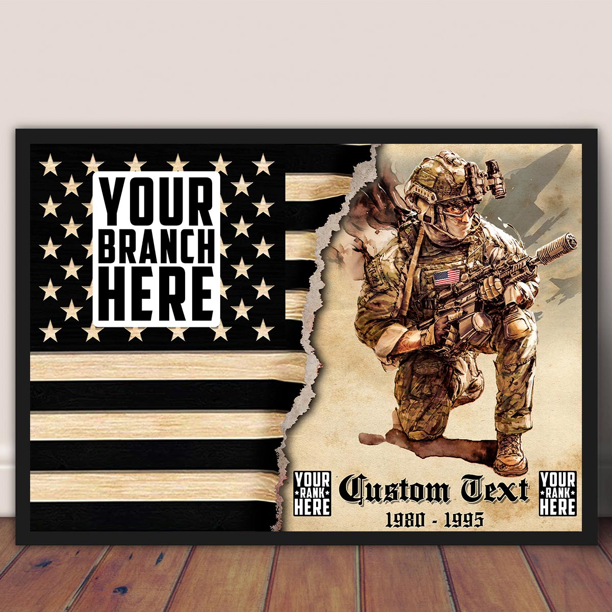 Old Grunge Canvas Paper American Flag Personalized Poster Canvas For Veteran Wall Art Home Decor Gift For Military Veteran H2511