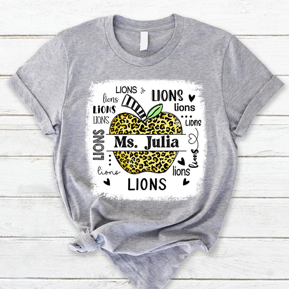 Personalized Lions Leopard Apple Custom Name T-Shirt Teacher Appreciation Gift