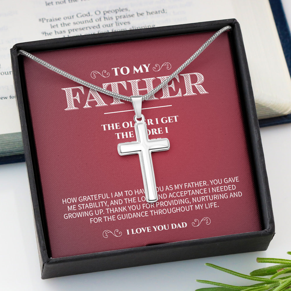 Personalized To My Father Necklace From Daughter Son, Dad Stainless Cross Necklace Gift For Men The Older I Get The More I Realize How Grateful I Am