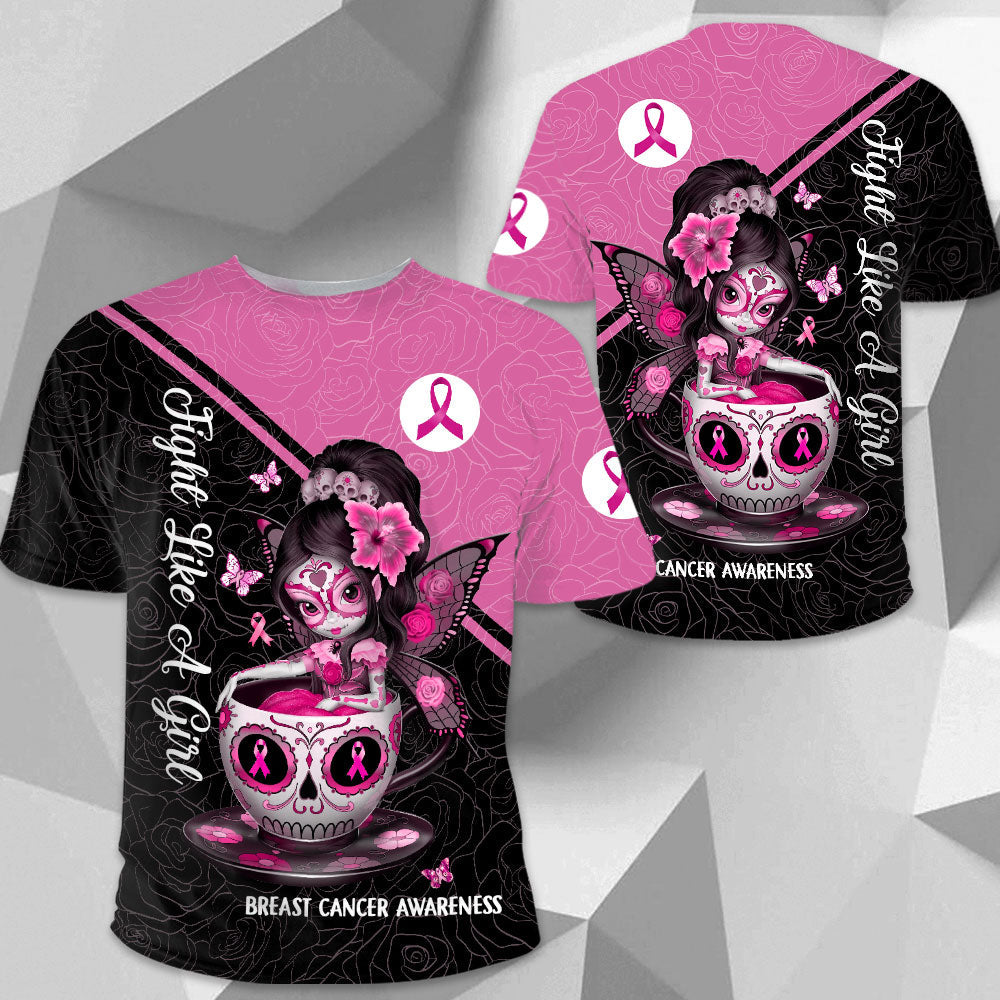 Sugar Skull Fairy In Tea, All Over Print Shirts For Helping Raise Awareness Of Breast Cancer