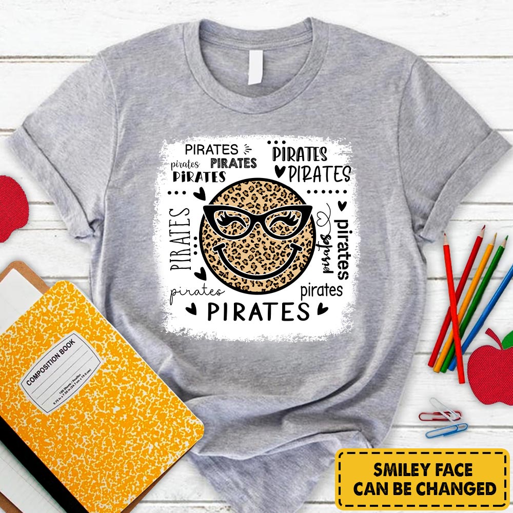 Personalized Pirates Leopard Smiley Face T-Shirt For Teacher
