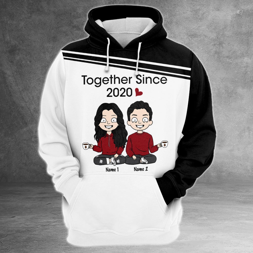 Personalized Couple Anniversary Wedding 3D Shirt Together Since Couple Name 3D All Over Print Shirt Hoodie Zip Hoodie