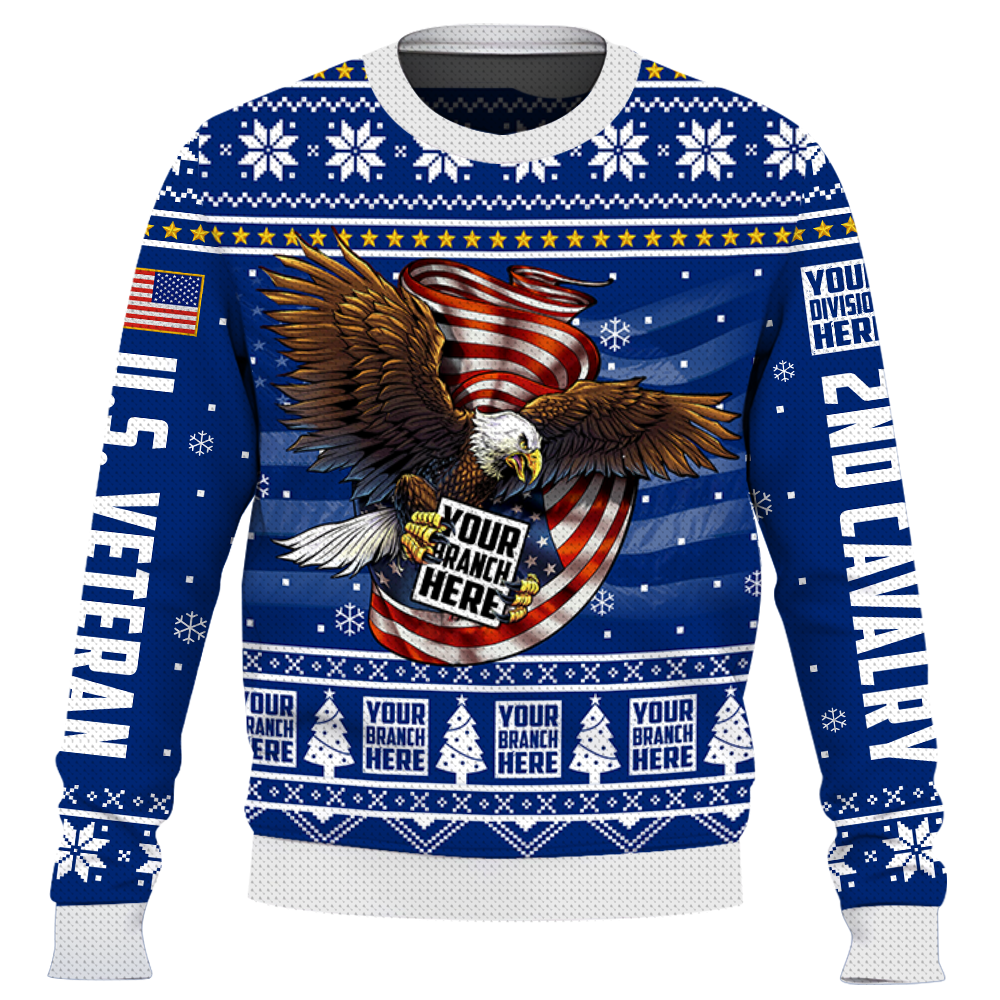 Custom Ugly Christmas Sweater Branch Division Rank Proudly Served