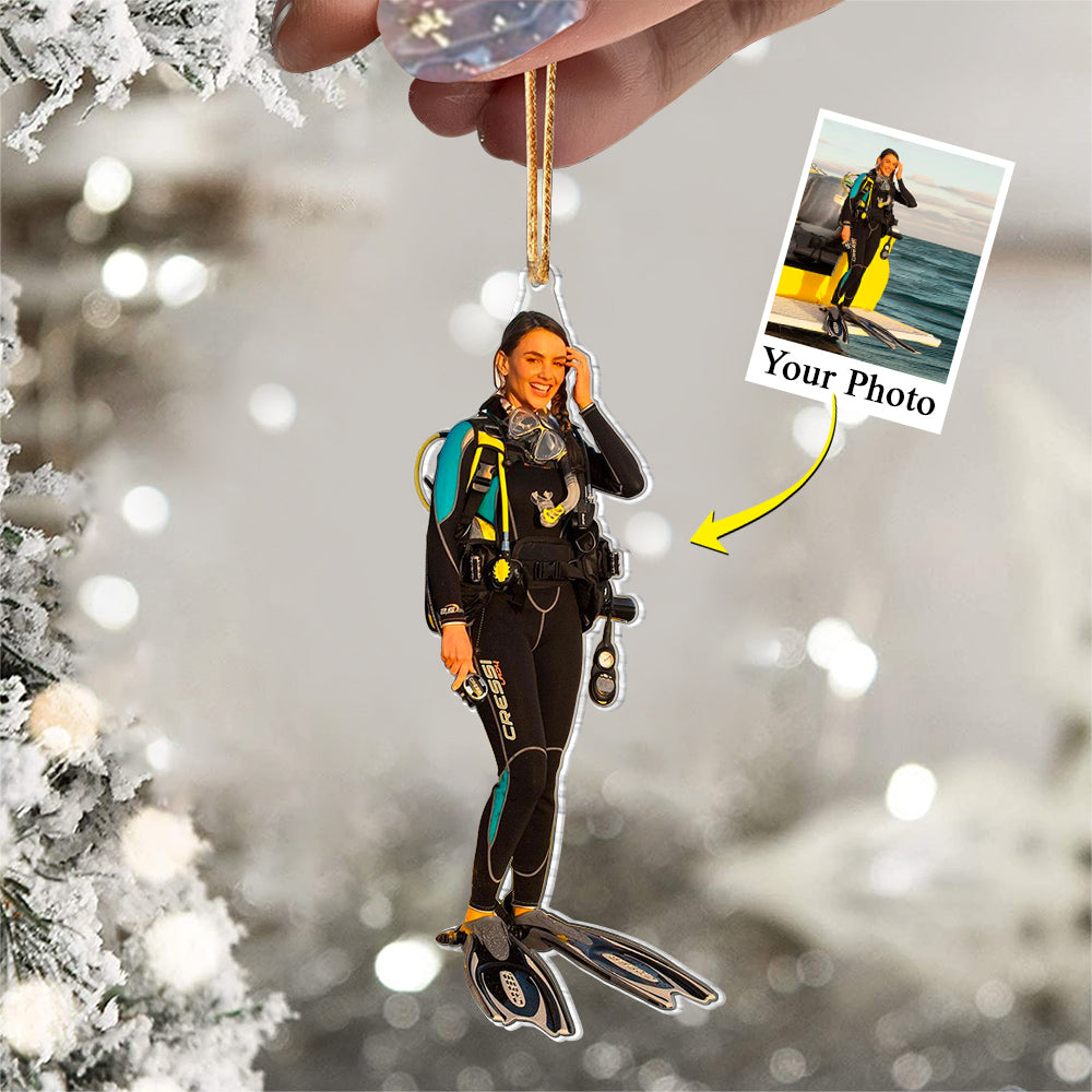 Custom Photo Scuba Diving Acrylic Ornament - Personalized Upload Photo Ornament