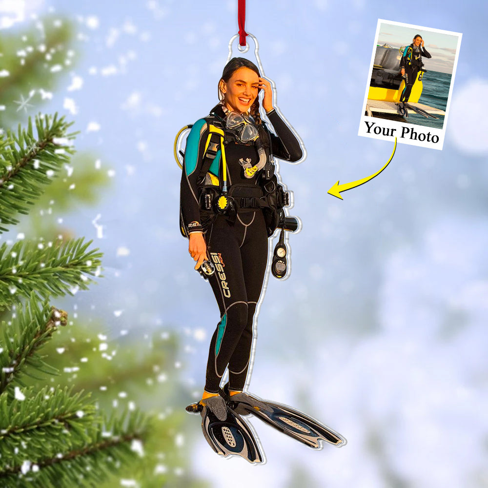 Custom Photo Scuba Diving Acrylic Ornament - Personalized Upload Photo Ornament