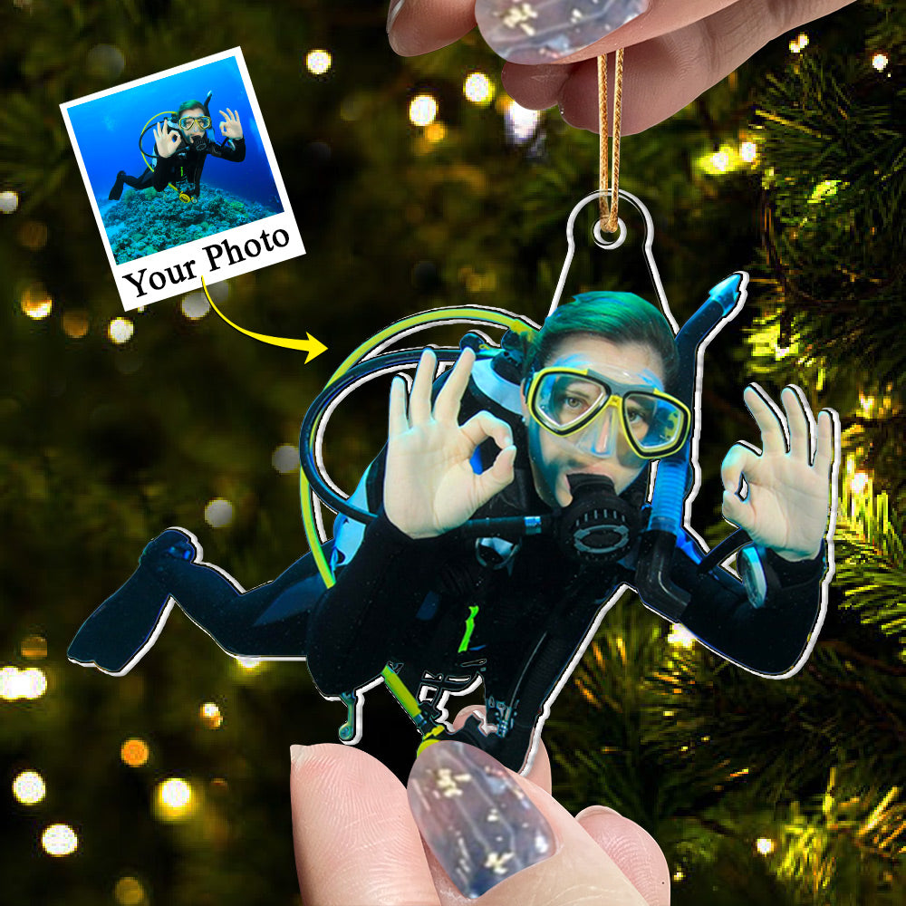 Custom Photo Scuba Diving Acrylic Ornament - Personalized Upload Photo Ornament