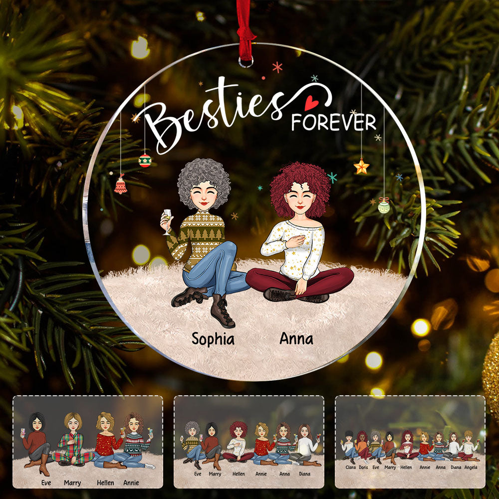 Besties Forever Personalized Circle Acrylic Ornament