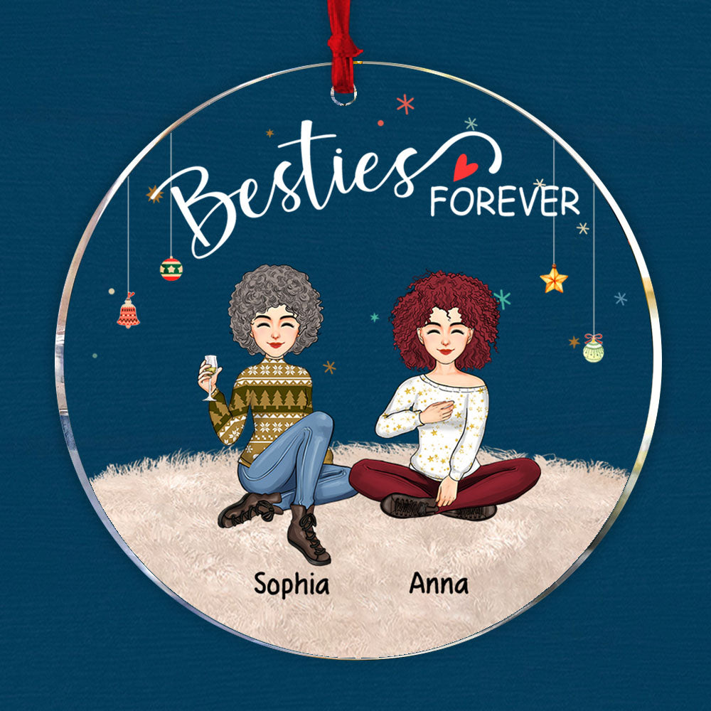 Besties Forever Personalized Circle Acrylic Ornament