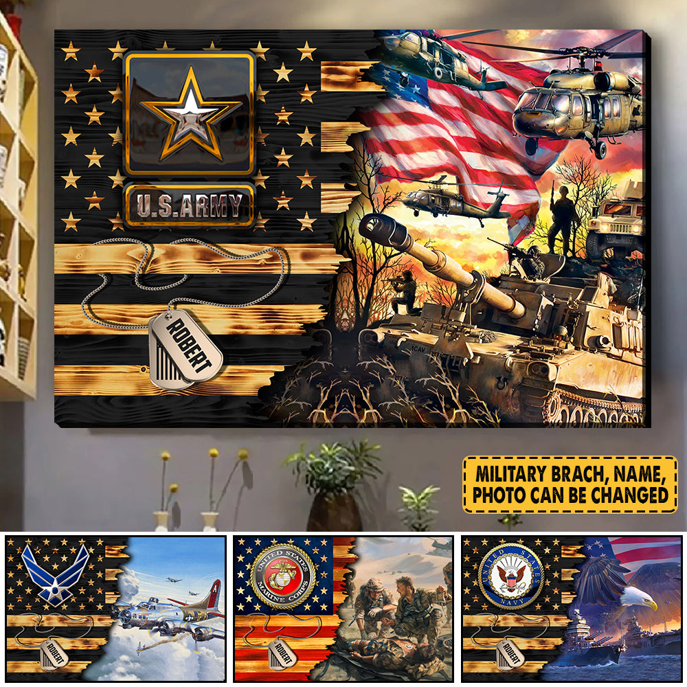Personalized Gift For Military Veteran Dad Grandpa Veteran Custom Gift For Military Veteran Soldier American Flag Poster Canvas K1702