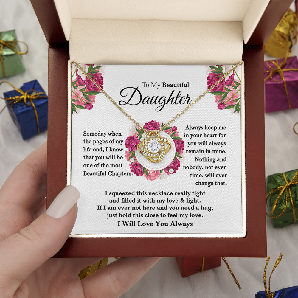 Personalized To My Beautiful Daughter From Mom And Dad Floral Someday When The Pages Of My Life End Mothers Day Love Knot Necklace Gift For Daughter