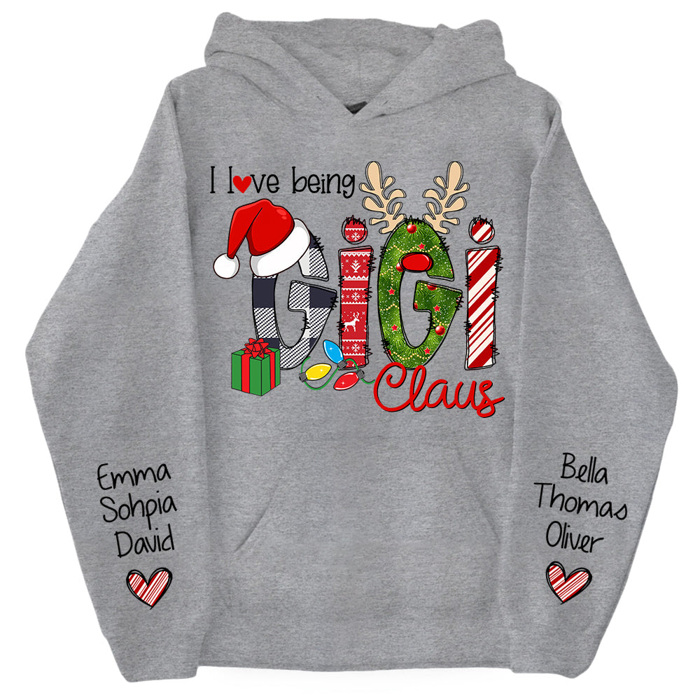 I Love Being Gigi Claus - Custom Grandma With Grandkids Name On The Sleeve