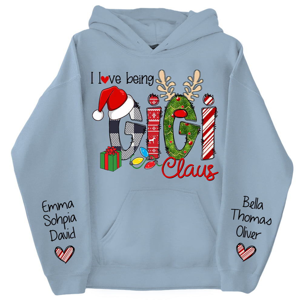 I Love Being Gigi Claus - Custom Grandma With Grandkids Name On The Sleeve